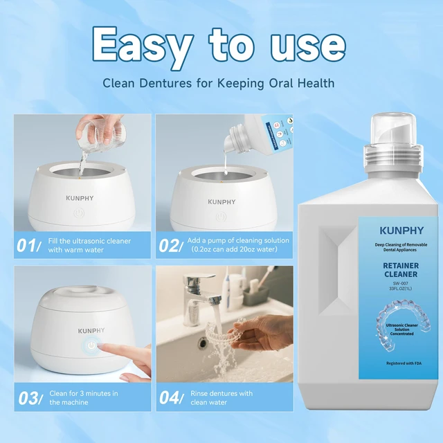 Alt view image 6 of 7 - Ultrasonic Retainer Cleaner Solution for Ultrasonic Denture Cleaner-Professional Cleaning of Retainers, Invisible Aligners, Mouth Guards, Night Guards, Remove Odors, Discoloration & Stains 32oz
