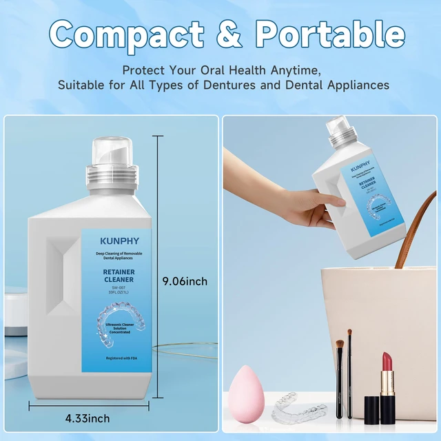 Alt view image 5 of 7 - Ultrasonic Retainer Cleaner Solution for Ultrasonic Denture Cleaner-Professional Cleaning of Retainers, Invisible Aligners, Mouth Guards, Night Guards, Remove Odors, Discoloration & Stains 32oz