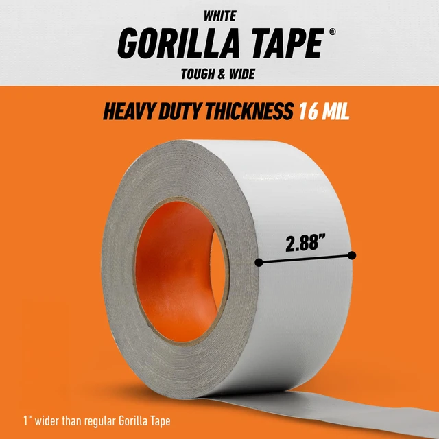 Alt view image 3 of 7 - Tape Tough & Wide, White, 2.88" x 25 yd Double-Thick Adhesive, Grips Rough Surfaces, Heavy Duty, Weather Resistant for Indoor or Outdoor Use