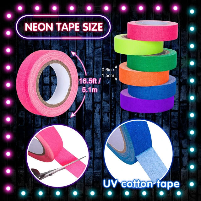 Alt view image 2 of 7 - 6 Colors Neon Gaffer Cloth Tape, Fluorescent UV Blacklight Tape for UV Party (0.6 inch x 16.5 feet) (Pack of 4)