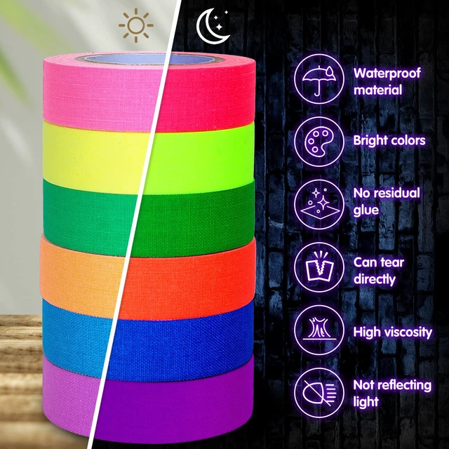 Alt view image 3 of 7 - 6 Colors Neon Gaffer Cloth Tape, Fluorescent UV Blacklight Tape for UV Party (0.6 inch x 16.5 feet) (Pack of 4)