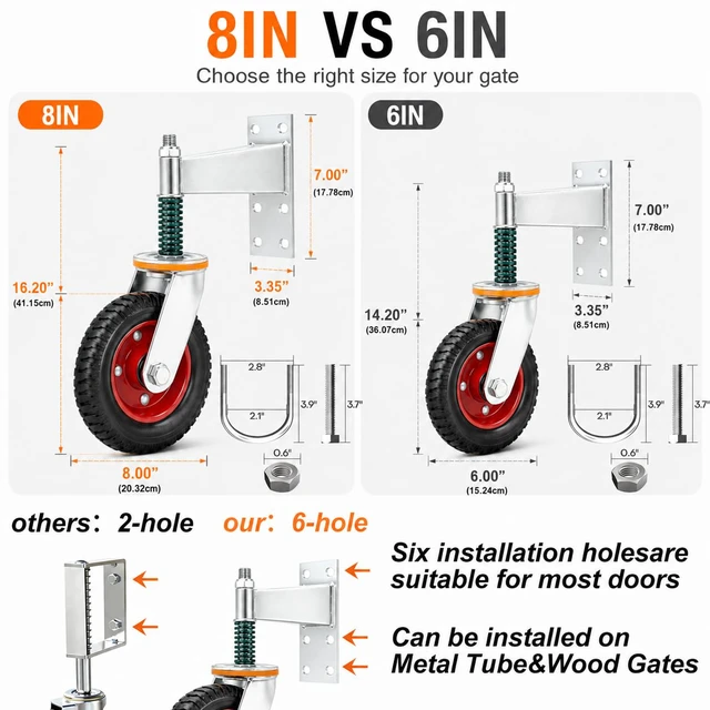 Alt view image 2 of 7 - 6 Inch Heavy Duty Gate Wheel, 750 lb Capacity, Fits Metal Tube Gates and Wooden Gates, 360° Swivel Spring-Loaded Caster. Gate Wheel for Smooth Operation. (6-INCH Silver)