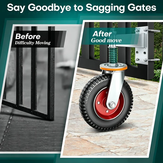 Alt view image 3 of 7 - 6 Inch Heavy Duty Gate Wheel, 750 lb Capacity, Fits Metal Tube Gates and Wooden Gates, 360° Swivel Spring-Loaded Caster. Gate Wheel for Smooth Operation. (6-INCH Silver)