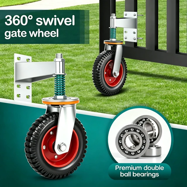 Alt view image 5 of 7 - 6 Inch Heavy Duty Gate Wheel, 750 lb Capacity, Fits Metal Tube Gates and Wooden Gates, 360° Swivel Spring-Loaded Caster. Gate Wheel for Smooth Operation. (6-INCH Silver)