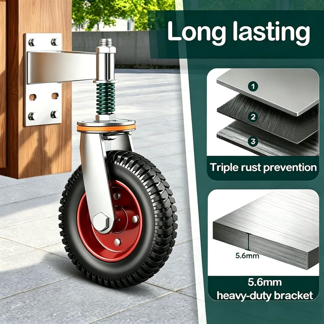 Alt view image 7 of 7 - 6 Inch Heavy Duty Gate Wheel, 750 lb Capacity, Fits Metal Tube Gates and Wooden Gates, 360° Swivel Spring-Loaded Caster. Gate Wheel for Smooth Operation. (6-INCH Silver)