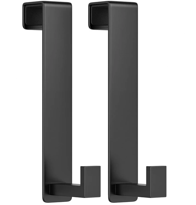 Main image of Extended Over Door Hooks, Heavy-Duty Coat Rack for Hanging, Metal No Drill Hook for Door (L Shape 2 Pack, Fits 1-3/4'' Thick)
