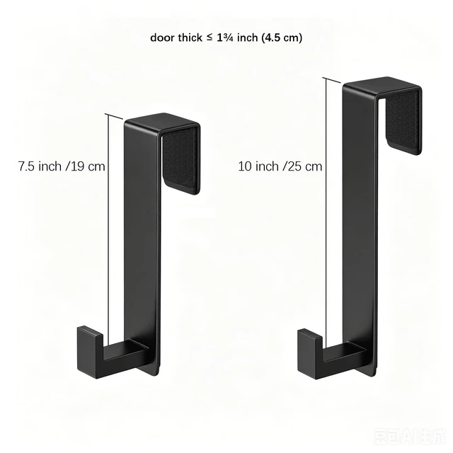 Alt view image 2 of 3 - Extended Over Door Hooks, Heavy-Duty Coat Rack for Hanging, Metal No Drill Hook for Door (L Shape 2 Pack, Fits 1-3/4'' Thick)