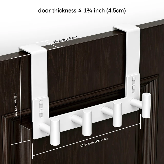 Alt view image 2 of 2 - White Stainless Steel Over The Door Clothes Hanger, Towel Hanger for Door, Heavy-Duty Storage Clothes Hanger (T-Shape, 4 Hook, Fits 1-3/4'' Thick)