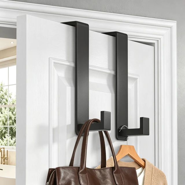 Alt view image 3 of 3 - Extended Over Door Hooks, Heavy-Duty Coat Rack for Hanging, Metal No Drill Hook for Door (L Shape 2 Pack, Fits 1-3/4'' Thick)