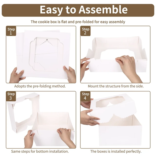 Alt view image 3 of 7 - 24pcs 12 Inch Cake Boxes, Bakery Containers with Window (12x12x6) Disposable White Containers, Easy to Assemble, 400gsm Thickness Cardboard, Sturdy to Take-out