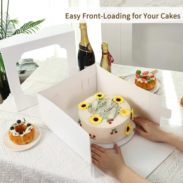 Alt view image 4 of 7 - 24pcs 12 Inch Cake Boxes, Bakery Containers with Window (12x12x6) Disposable White Containers, Easy to Assemble, 400gsm Thickness Cardboard, Sturdy to Take-out