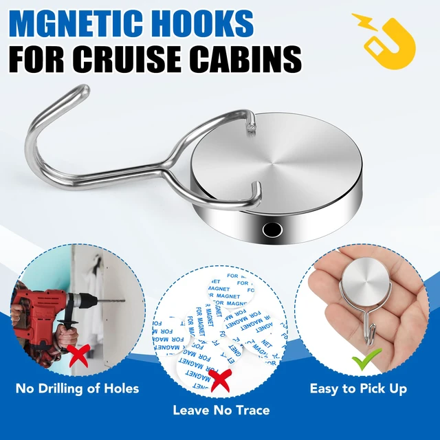 Alt view image 7 of 7 - Magnetic Hooks for Cruise Cabins Essentials 2026 Door Magnets 80LBS 15 Pack Ship Walls Must Haves Classroom Strong Heavy Duty Metal Locker Decor magnet Decorations Fridge Organization Silver