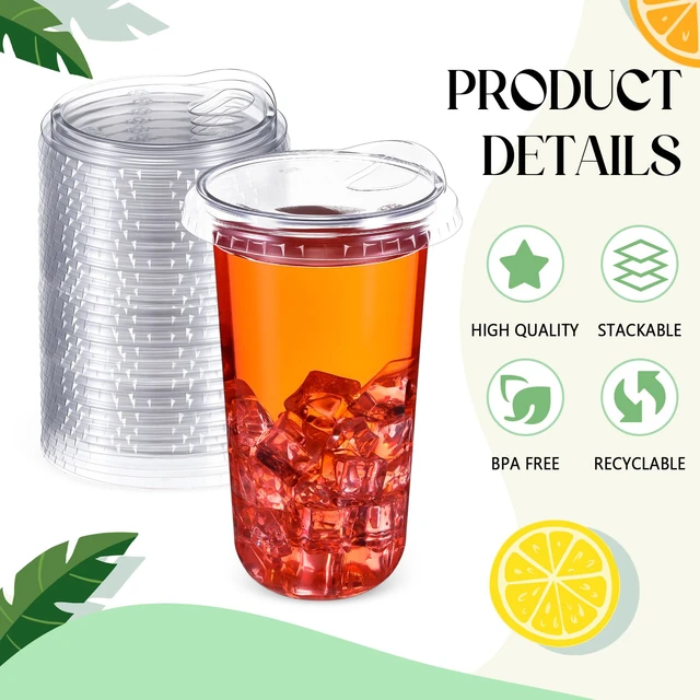 Alt view image 3 of 7 - 500 Pcs Strawless Sip Lids Clear for 12-24oz,Transparent,90mm Disposable PET Plastic Cup Covers for Iced Coffee Milkshake Party, Fits 12 16 20 24 Oz Cups, 98mm Clear Sipper