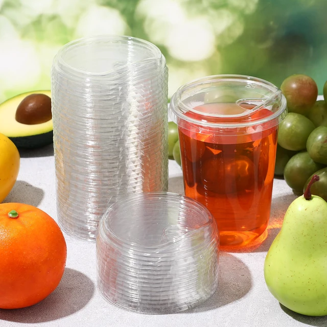 Alt view image 6 of 7 - 500 Pcs Strawless Sip Lids Clear for 12-24oz,Transparent,90mm Disposable PET Plastic Cup Covers for Iced Coffee Milkshake Party, Fits 12 16 20 24 Oz Cups, 98mm Clear Sipper