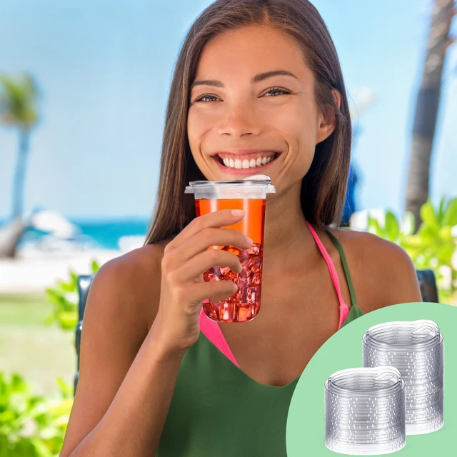 Alt view image 5 of 7 - 500 Pcs Strawless Sip Lids Clear for 12-24oz,Transparent,90mm Disposable PET Plastic Cup Covers for Iced Coffee Milkshake Party, Fits 12 16 20 24 Oz Cups, 98mm Clear Sipper