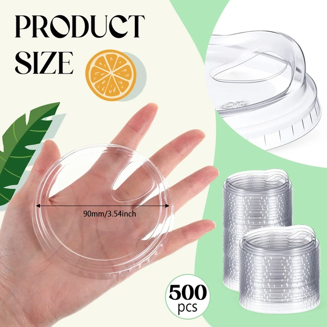 Alt view image 2 of 7 - 500 Pcs Strawless Sip Lids Clear for 12-24oz,Transparent,90mm Disposable PET Plastic Cup Covers for Iced Coffee Milkshake Party, Fits 12 16 20 24 Oz Cups, 98mm Clear Sipper