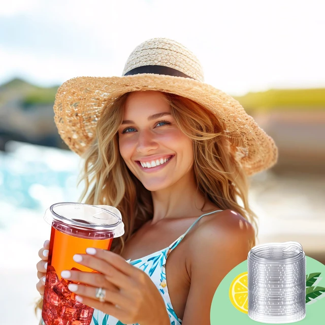 Alt view image 7 of 7 - 500 Pcs Strawless Sip Lids Clear for 12-24oz,Transparent,90mm Disposable PET Plastic Cup Covers for Iced Coffee Milkshake Party, Fits 12 16 20 24 Oz Cups, 98mm Clear Sipper