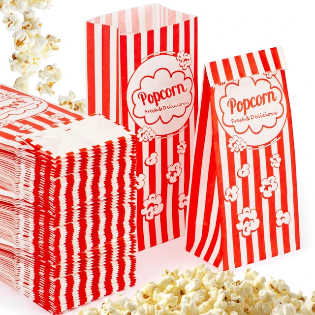 Main image of 300pc Popcorn Bags 1.3oz - Flat Bottom Disposable Popcorn Paper Bag Popped Kernels Small Containers, Movie Night Supplies for Halloween, Christmas, Carnival Party, Popcorn Machine Accessories