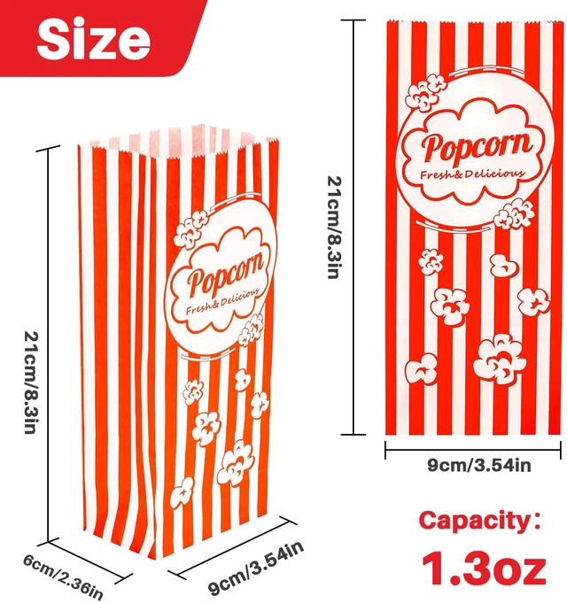 Alt view image 3 of 7 - 200pc Popcorn Bags 1.3oz - Flat Bottom Disposable Popcorn Paper Bag Popped Kernels Small Containers, Movie Night Supplies for Halloween, Christmas, Carnival Party, Popcorn Machine Accessories