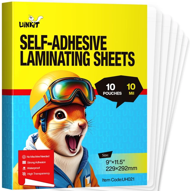 Main image of 10mil Self Sealing Laminating Pouches 8.5 x 11 10Pack Double-Sided for Documents, Kids Art, Posters, Crafts - No Heat Machine Need
