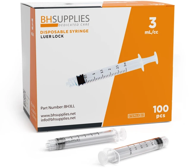 Main image of 3ml Luer Lock Tip Syringes (No Needle) - Sterile, Individually Wrapped - 100 Syringes