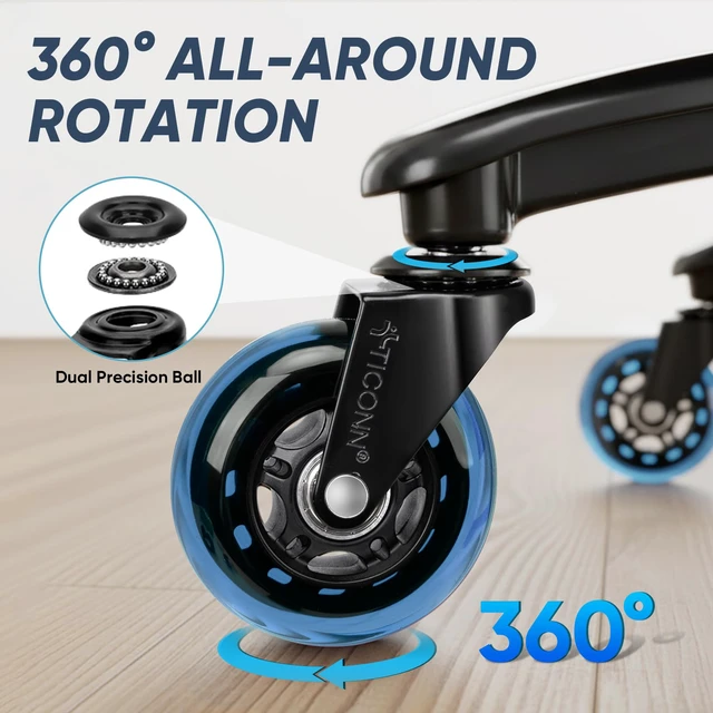 Alt view image 4 of 7 - Office Chair Wheels, 3" Caster Wheels for Tile Carpets, Set of 5 650 lbs Weight Capacity, Smooth & Quiet Rolling, Scratch-Free Floor Protection, Universal Fit, Easy Snap-In Installation
