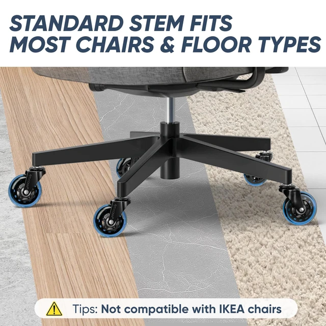 Alt view image 6 of 7 - Office Chair Wheels, 3" Caster Wheels for Tile Carpets, Set of 5 650 lbs Weight Capacity, Smooth & Quiet Rolling, Scratch-Free Floor Protection, Universal Fit, Easy Snap-In Installation
