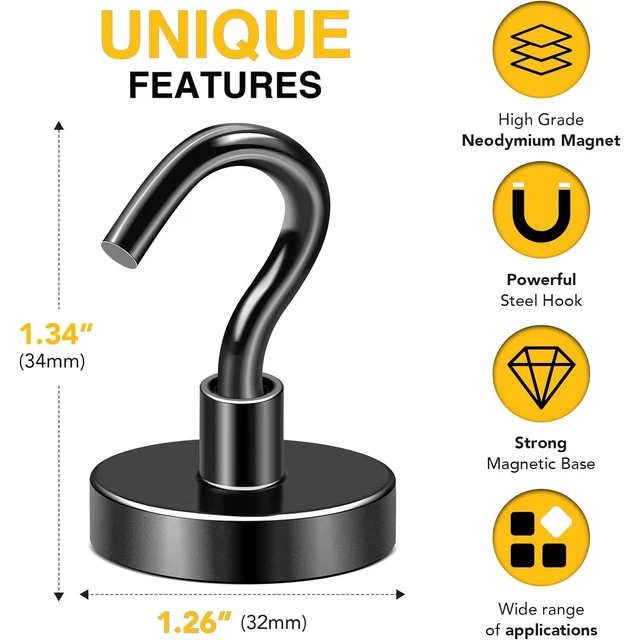 Alt view image 2 of 6 - Magnetic Hooks,120lbs Heavy Duty Magnets with Hook Black 12 Pack Rare Earth N52 2026 Cruise Cabin Ship Essentials for Fridge Hanging Classroom Beach Vacation Kitchen Grills Home Must Have