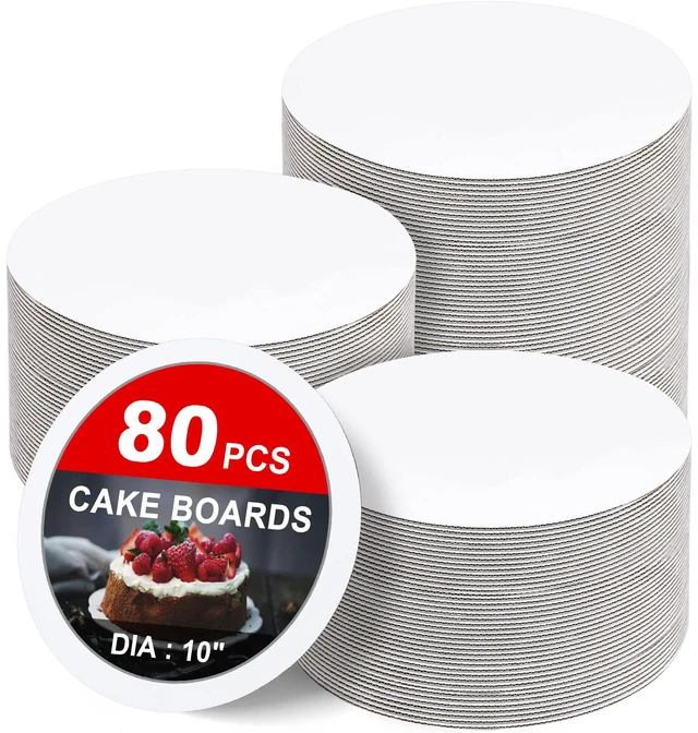 Main image of 80-Packs Cake Boards 10 inch Round, White Cake Board Rounds White Cake Circles Rounds Base Food-Grade Cardboard Cake Plate for displaying Cakes, Bread, DessertsThin and Sturdy