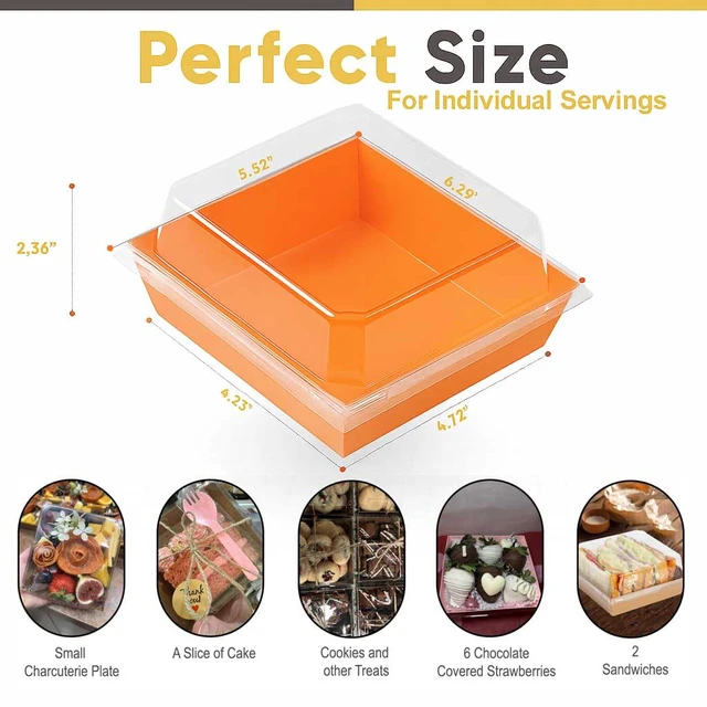 Alt view image 2 of 6 - 50 Pack 5in Small Charcuterie Boxes with Clear Lids, Mini Paper Containers Disposable Grease-Proof Dessert Packaging, Food Containers For Charcuterie, Bakery, Cookies, Pastry, Cake Slice, Strawberries