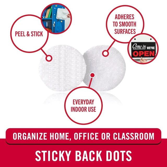 Alt view image 2 of 7 - Dots with Adhesive, White, Medium 3/4 in Circles, 200 Pk Sticky Back Round Hook and Loop Closures for Organizing, Arts and Crafts, School Projects, Office Applications