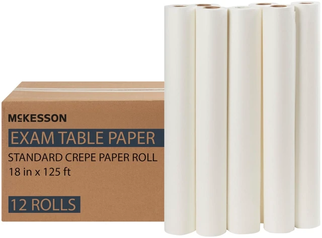 Main image of Medical Exam Table Paper Rolls, Spa, 18 in x 125 ft, 12 Rolls Diaper Changing, Nursing, Chiropractor, Patternmaking, Tracing, Premium Crepe