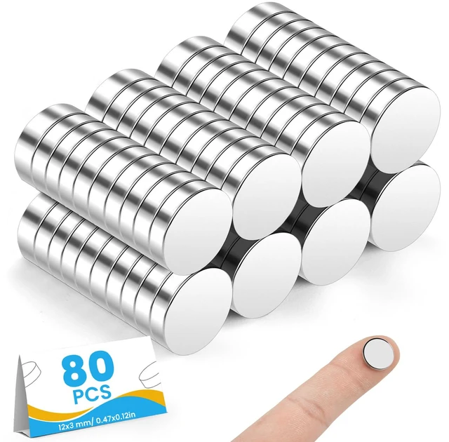 Main image of Small Magnets, 80 Pack Refrigerator Magnet 12x3mm Rare Earth Magnet 0.47 x 0.12 Inch Neodymium Magnets for Crafts, Whiteboard, Kitchen Cabinet