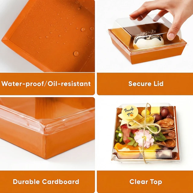 Alt view image 4 of 6 - 50 Pack 5in Small Charcuterie Boxes with Clear Lids, Mini Paper Containers Disposable Grease-Proof Dessert Packaging, Food Containers For Charcuterie, Bakery, Cookies, Pastry, Cake Slice, Strawberries