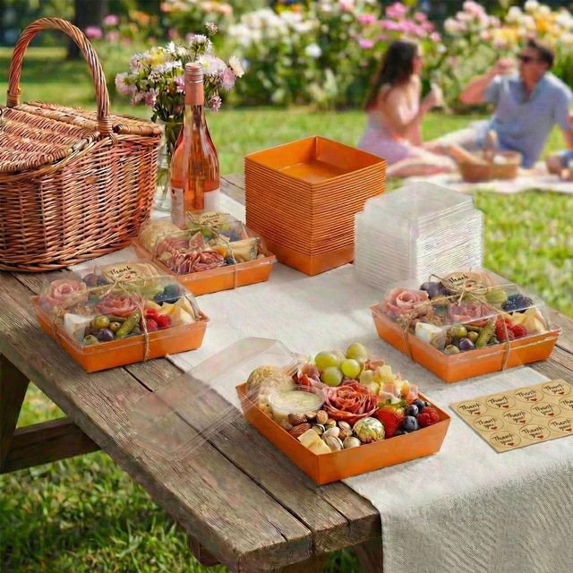 Alt view image 5 of 6 - 50 Pack 5in Small Charcuterie Boxes with Clear Lids, Mini Paper Containers Disposable Grease-Proof Dessert Packaging, Food Containers For Charcuterie, Bakery, Cookies, Pastry, Cake Slice, Strawberries