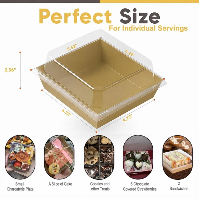 Alt view image 2 of 6 - 50 Pack 5in Small Charcuterie Boxes with Clear Lids, Mini Paper Containers Disposable Grease-Proof Dessert Packaging, Food Containers For Charcuterie, Bakery, Cookies, Pastry, Cake Slice, Strawberries