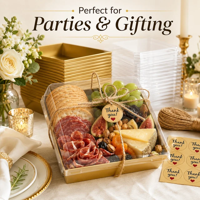 Alt view image 5 of 6 - 50 Pack 5in Small Charcuterie Boxes with Clear Lids, Mini Paper Containers Disposable Grease-Proof Dessert Packaging, Food Containers For Charcuterie, Bakery, Cookies, Pastry, Cake Slice, Strawberries