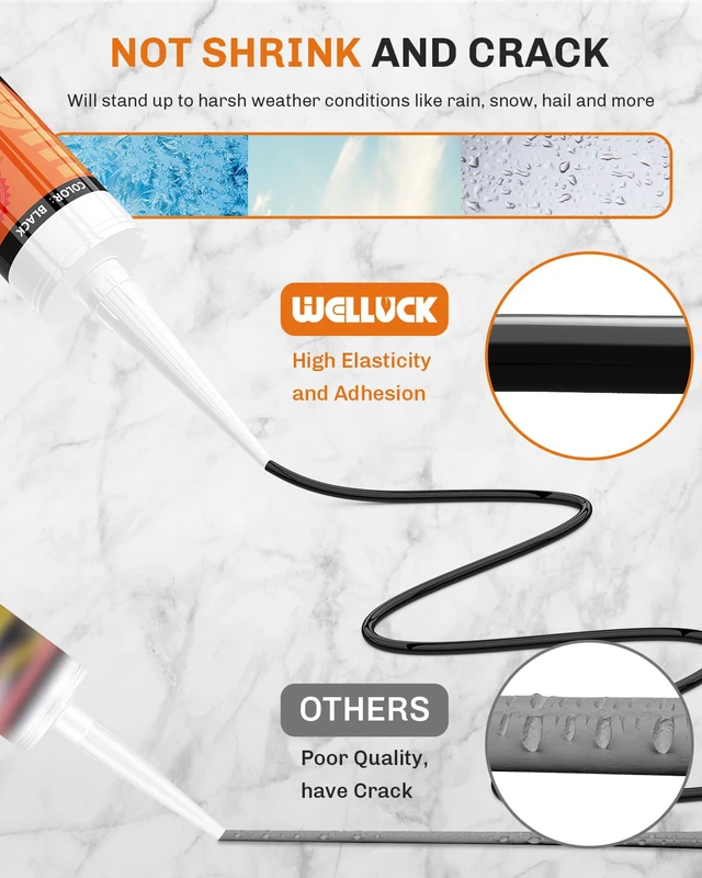 Alt view image 6 of 7 - Black Silicone Caulk, 100% Waterproof Silicone Sealant Adhesive Caulking,for RV, Kitchen,Bathroom, Window, Door, Glass, Auto Leak Sealing 10.2FL.OZ/300ML4 Pack