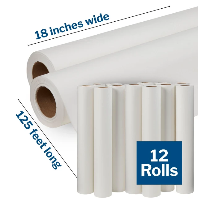 Alt view image 2 of 7 - Medical Exam Table Paper Rolls, Spa, 18 in x 125 ft, 12 Rolls Diaper Changing, Nursing, Chiropractor, Patternmaking, Tracing, Premium Crepe