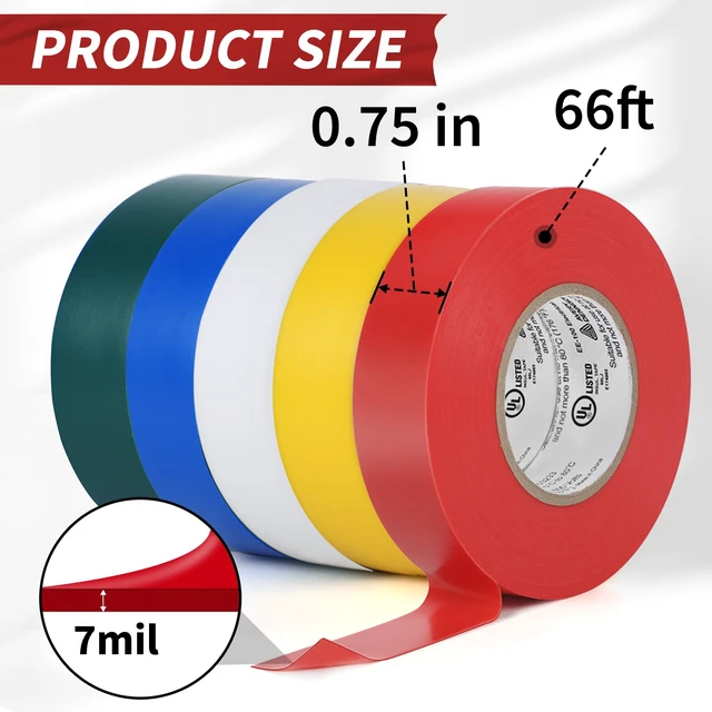 Alt view image 6 of 7 - Electrical Tape, 10 Rolls General Use PVC Electric Tape, UL/CSA Listed ¾ in x 66 ft Insulating Vinyl Tape for Electrical, Repairs, Automotive and Equipment, EE-100, Multi Colored
