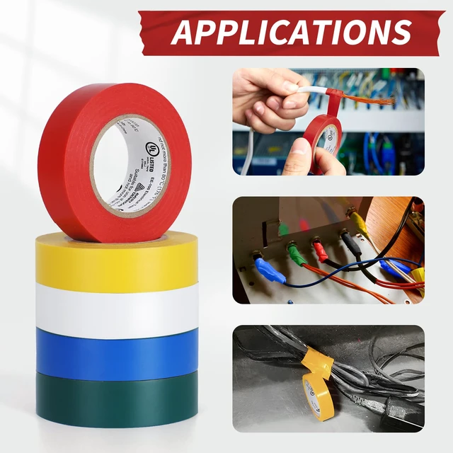 Alt view image 7 of 7 - Electrical Tape, 10 Rolls General Use PVC Electric Tape, UL/CSA Listed ¾ in x 66 ft Insulating Vinyl Tape for Electrical, Repairs, Automotive and Equipment, EE-100, Multi Colored