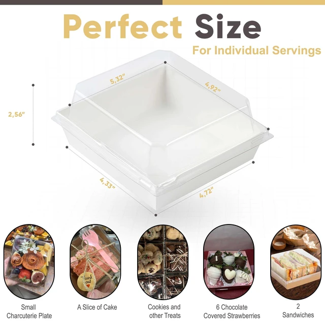 Alt view image 2 of 6 - 50 Pack 5in Small Charcuterie Boxes with Clear Lids, Mini Paper Containers Disposable Grease-Proof Dessert Packaging, Food Containers For Charcuterie, Bakery, Cookies, Pastry, Cake Slice, Strawberries