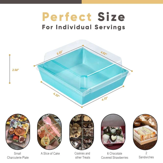 Alt view image 2 of 6 - 50 Pack 5in Small Charcuterie Boxes with Clear Lids, Mini Paper Containers Disposable Grease-Proof Dessert Packaging, Food Containers For Charcuterie, Bakery, Cookies, Pastry, Cake Slice, Strawberries