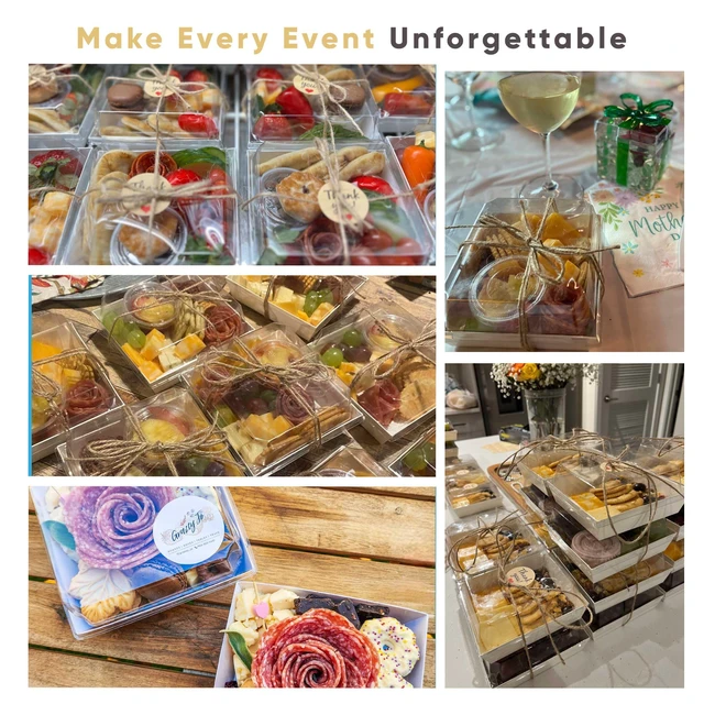 Alt view image 6 of 6 - 50 Pack 5in Small Charcuterie Boxes with Clear Lids, Mini Paper Containers Disposable Grease-Proof Dessert Packaging, Food Containers For Charcuterie, Bakery, Cookies, Pastry, Cake Slice, Strawberries