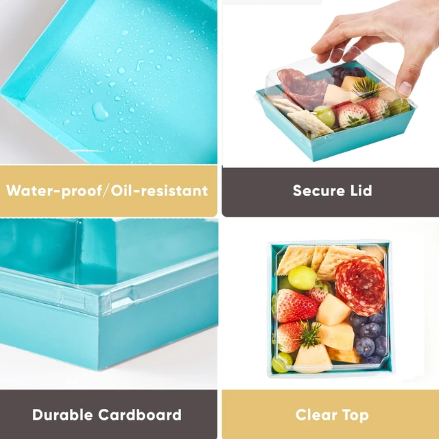 Alt view image 4 of 6 - 50 Pack 5in Small Charcuterie Boxes with Clear Lids, Mini Paper Containers Disposable Grease-Proof Dessert Packaging, Food Containers For Charcuterie, Bakery, Cookies, Pastry, Cake Slice, Strawberries