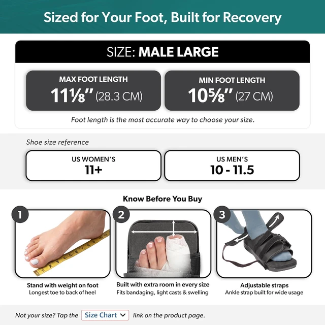 Alt view image 2 of 7 - Post Op Shoe Foot Brace - Adjustable Orthopedic Medical Walking Boot for Broken Toe, Stress Fracture Injuries, Universal Cast Shoe for Men or Women After Foot Surgery Recovery (L - Male)