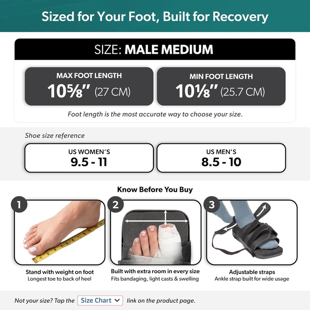 Alt view image 2 of 7 - Post Op Shoe Foot Brace - Adjustable Orthopedic Medical Walking Boot for Broken Toe, Stress Fracture Injuries, Universal Cast Shoe for Men or Women After Foot Surgery Recovery (M - Male)
