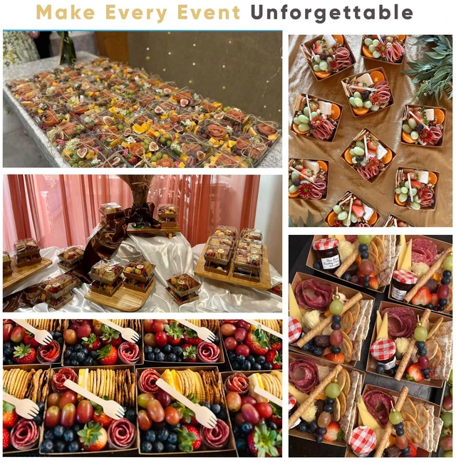 Alt view image 6 of 6 - 50 Pack 5in Small Charcuterie Boxes with Clear Lids, Mini Paper Containers Disposable Grease-Proof Dessert Packaging, Food Containers For Charcuterie, Bakery, Cookies, Pastry, Cake Slice, Strawberries