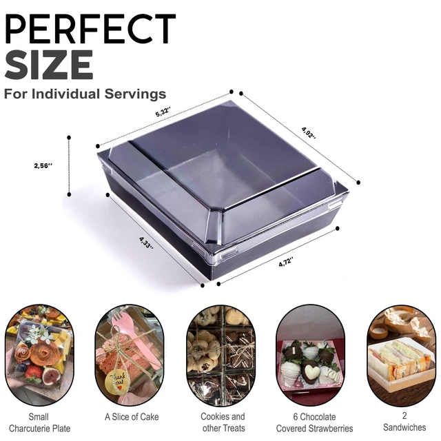 Alt view image 2 of 6 - 50 Pack 5in Small Charcuterie Boxes with Clear Lids, Mini Paper Containers Disposable Grease-Proof Dessert Packaging, Food Containers For Charcuterie, Bakery, Cookies, Pastry, Cake Slice, Strawberries