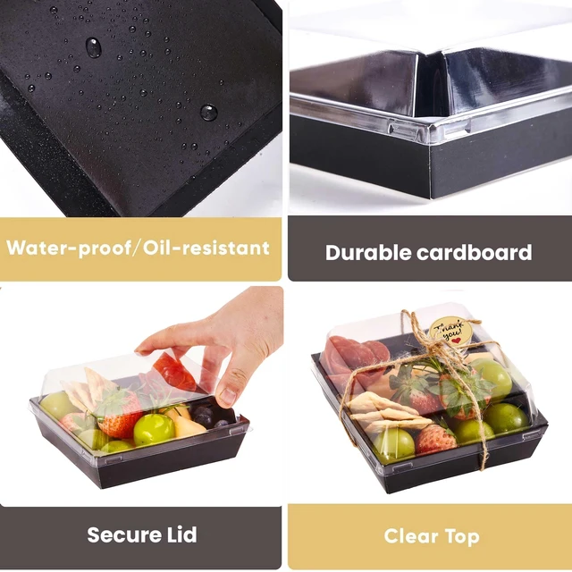 Alt view image 4 of 6 - 50 Pack 5in Small Charcuterie Boxes with Clear Lids, Mini Paper Containers Disposable Grease-Proof Dessert Packaging, Food Containers For Charcuterie, Bakery, Cookies, Pastry, Cake Slice, Strawberries